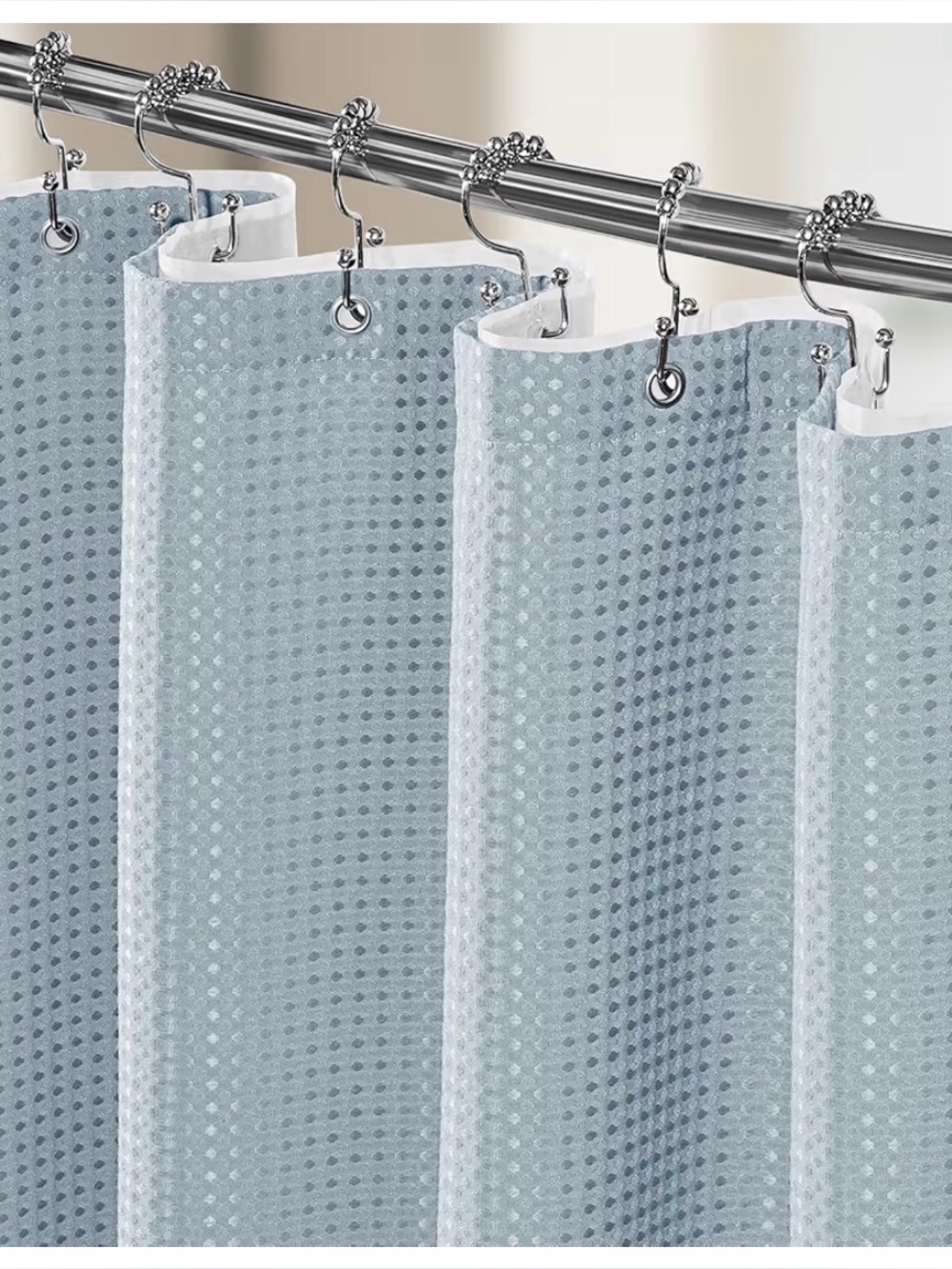 3in1 Waffle Shower Curtain Liner Set Heavyweight Fog Blue 72x72 Inch